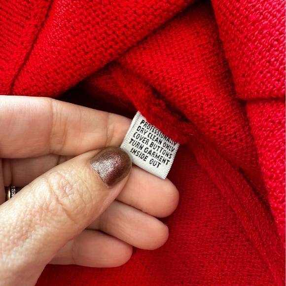 ST. JOHN Red VNeck Sweater, with Gold Button Front. Size 12. Flaws - Picture 4 of 9